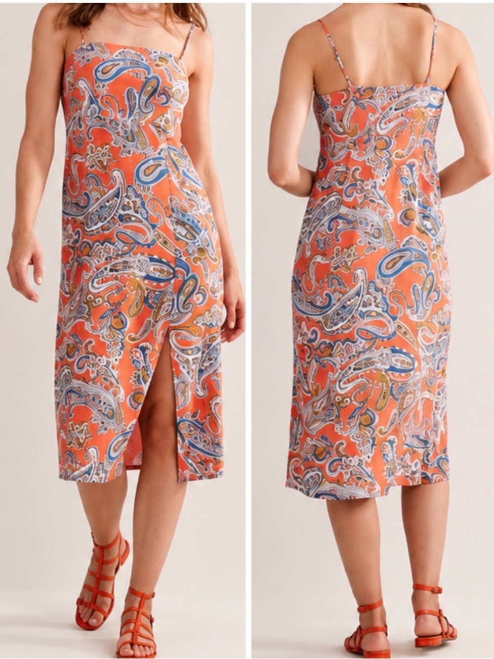 Boden Column Cami Midi Dress in Orange Jelly Paradise Pop